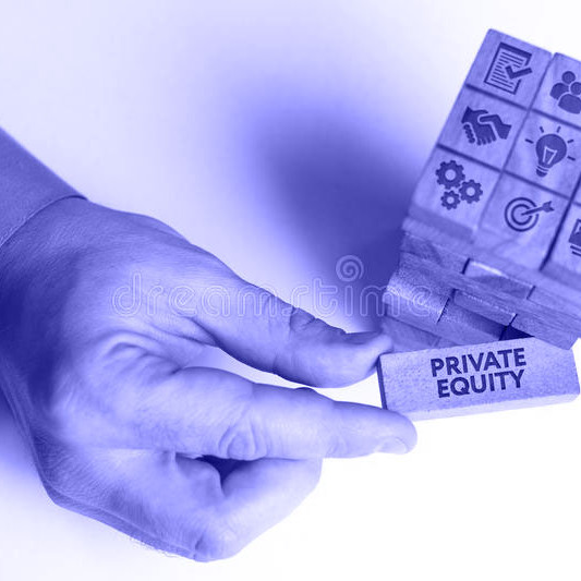 who we service website page image of a hand holding a building block that reads private equity on it.